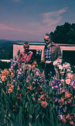 REX STOUT with young visitor in his garden REX STOUT with young visitor in his garden